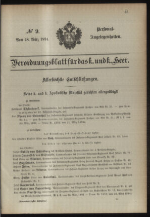 Kaiserlich-königliches Armee-Verordnungsblatt: Personal-Angelegenheiten 18940328 Seite: 1