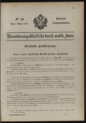 Kaiserlich-königliches Armee-Verordnungsblatt: Personal-Angelegenheiten 18940405 Seite: 1