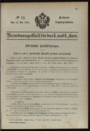 Kaiserlich-königliches Armee-Verordnungsblatt: Personal-Angelegenheiten 18940512 Seite: 1