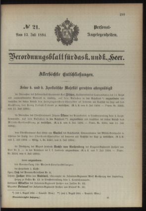 Kaiserlich-königliches Armee-Verordnungsblatt: Personal-Angelegenheiten 18940713 Seite: 1