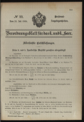 Kaiserlich-königliches Armee-Verordnungsblatt: Personal-Angelegenheiten 18940721 Seite: 1