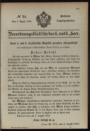 Kaiserlich-königliches Armee-Verordnungsblatt: Personal-Angelegenheiten 18940802 Seite: 1