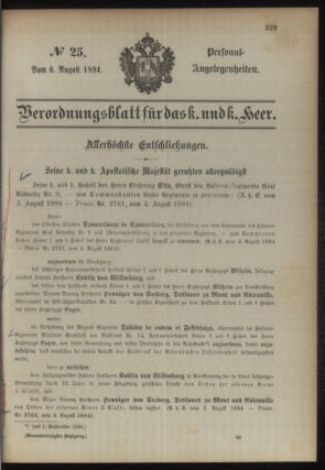 Kaiserlich-königliches Armee-Verordnungsblatt: Personal-Angelegenheiten 18940806 Seite: 1