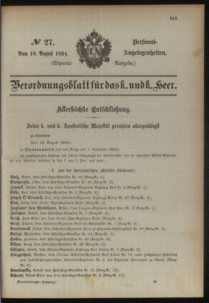 Kaiserlich-königliches Armee-Verordnungsblatt: Personal-Angelegenheiten 18940818 Seite: 1