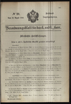 Kaiserlich-königliches Armee-Verordnungsblatt: Personal-Angelegenheiten 18940829 Seite: 1