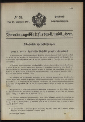 Kaiserlich-königliches Armee-Verordnungsblatt: Personal-Angelegenheiten 18940928 Seite: 1