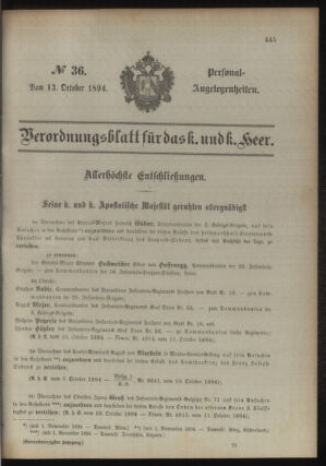 Kaiserlich-königliches Armee-Verordnungsblatt: Personal-Angelegenheiten 18941013 Seite: 1