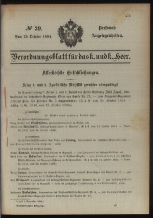 Kaiserlich-königliches Armee-Verordnungsblatt: Personal-Angelegenheiten 18941029 Seite: 1