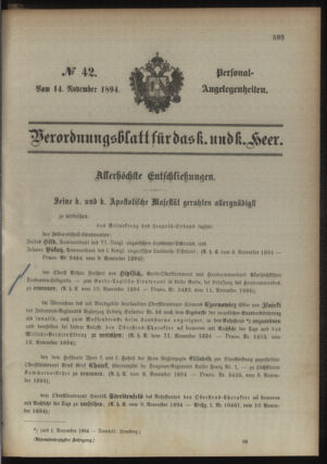 Kaiserlich-königliches Armee-Verordnungsblatt: Personal-Angelegenheiten 18941114 Seite: 1