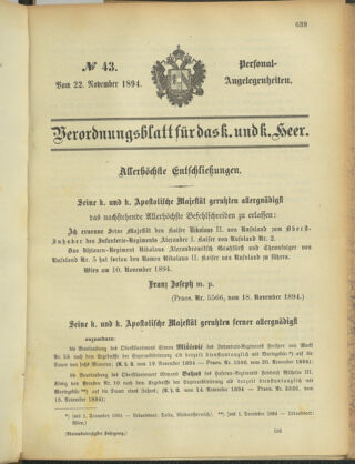 Kaiserlich-königliches Armee-Verordnungsblatt: Personal-Angelegenheiten