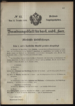 Kaiserlich-königliches Armee-Verordnungsblatt: Personal-Angelegenheiten 18941215 Seite: 1