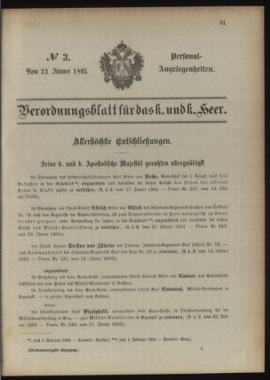 Kaiserlich-königliches Armee-Verordnungsblatt: Personal-Angelegenheiten 18950123 Seite: 1