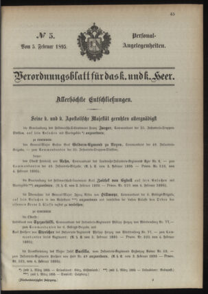 Kaiserlich-königliches Armee-Verordnungsblatt: Personal-Angelegenheiten 18950205 Seite: 1