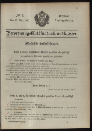 Kaiserlich-königliches Armee-Verordnungsblatt: Personal-Angelegenheiten 18950315 Seite: 1