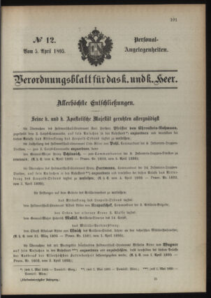 Kaiserlich-königliches Armee-Verordnungsblatt: Personal-Angelegenheiten 18950405 Seite: 1