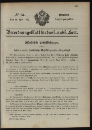 Kaiserlich-königliches Armee-Verordnungsblatt: Personal-Angelegenheiten 18950411 Seite: 1