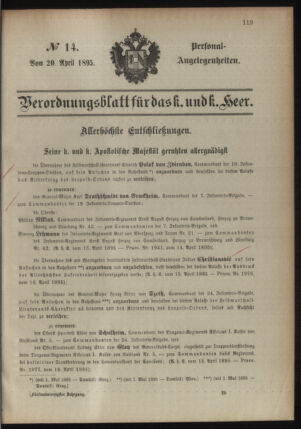 Kaiserlich-königliches Armee-Verordnungsblatt: Personal-Angelegenheiten 18950420 Seite: 1