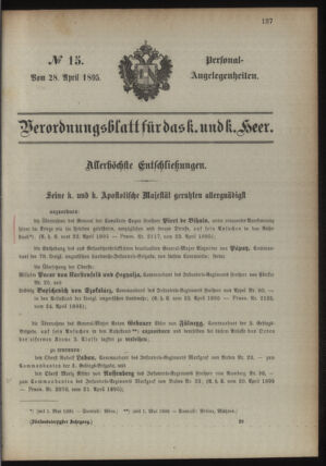 Kaiserlich-königliches Armee-Verordnungsblatt: Personal-Angelegenheiten 18950428 Seite: 1