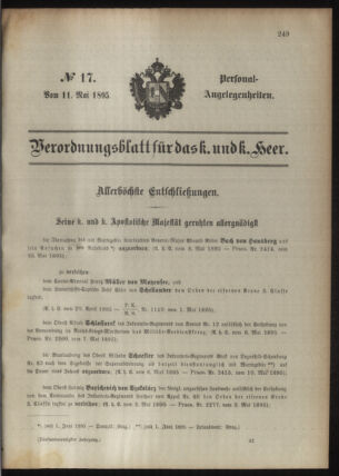 Kaiserlich-königliches Armee-Verordnungsblatt: Personal-Angelegenheiten 18950511 Seite: 1