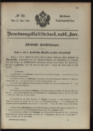 Kaiserlich-königliches Armee-Verordnungsblatt: Personal-Angelegenheiten 18950615 Seite: 1