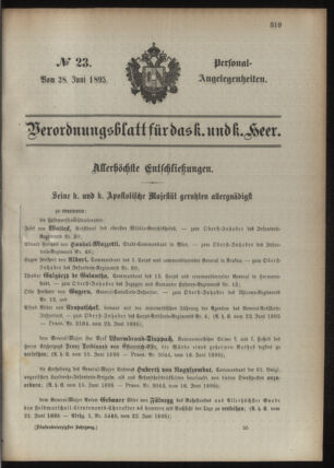 Kaiserlich-königliches Armee-Verordnungsblatt: Personal-Angelegenheiten 18950628 Seite: 1