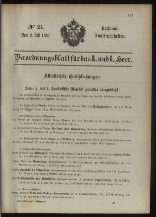 Kaiserlich-königliches Armee-Verordnungsblatt: Personal-Angelegenheiten 18950703 Seite: 1