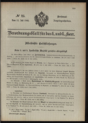 Kaiserlich-königliches Armee-Verordnungsblatt: Personal-Angelegenheiten 18950712 Seite: 1