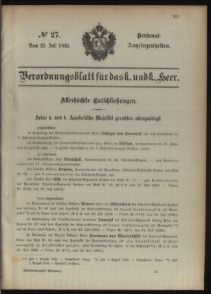 Kaiserlich-königliches Armee-Verordnungsblatt: Personal-Angelegenheiten 18950727 Seite: 1