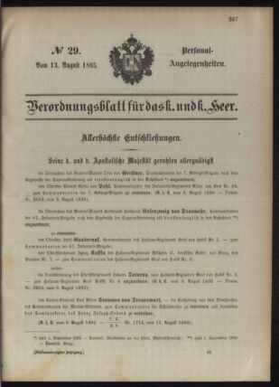 Kaiserlich-königliches Armee-Verordnungsblatt: Personal-Angelegenheiten 18950813 Seite: 1