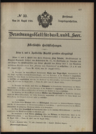 Kaiserlich-königliches Armee-Verordnungsblatt: Personal-Angelegenheiten 18950829 Seite: 1