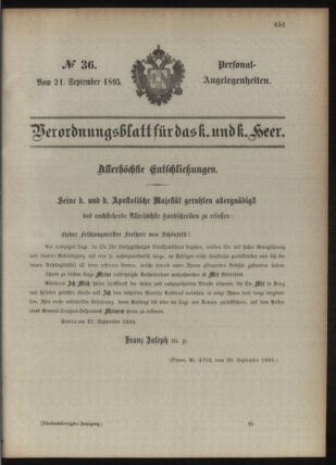 Kaiserlich-königliches Armee-Verordnungsblatt: Personal-Angelegenheiten 18950921 Seite: 1