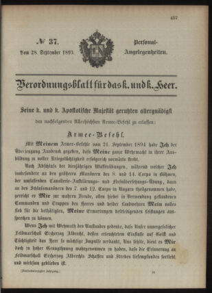 Kaiserlich-königliches Armee-Verordnungsblatt: Personal-Angelegenheiten 18950928 Seite: 1