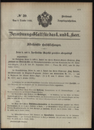 Kaiserlich-königliches Armee-Verordnungsblatt: Personal-Angelegenheiten 18951009 Seite: 1