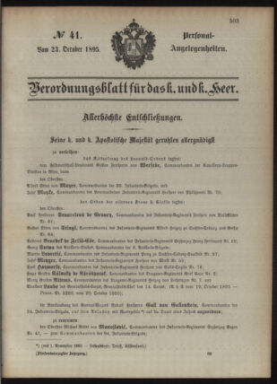 Kaiserlich-königliches Armee-Verordnungsblatt: Personal-Angelegenheiten 18951023 Seite: 1