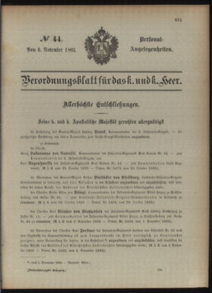 Kaiserlich-königliches Armee-Verordnungsblatt: Personal-Angelegenheiten 18951106 Seite: 1