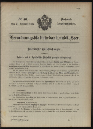 Kaiserlich-königliches Armee-Verordnungsblatt: Personal-Angelegenheiten 18951121 Seite: 1