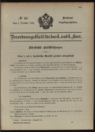 Kaiserlich-königliches Armee-Verordnungsblatt: Personal-Angelegenheiten 18951207 Seite: 1