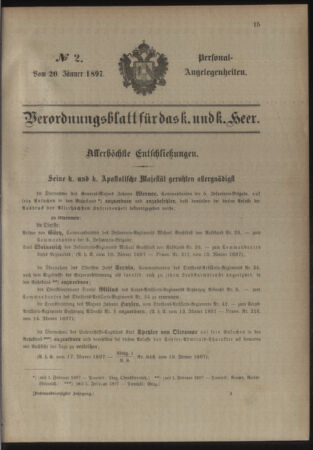 Kaiserlich-königliches Armee-Verordnungsblatt: Personal-Angelegenheiten 18970120 Seite: 1