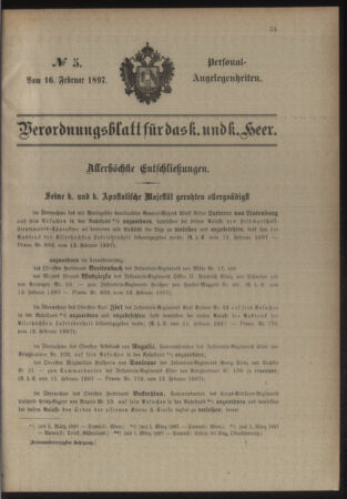 Kaiserlich-königliches Armee-Verordnungsblatt: Personal-Angelegenheiten 18970216 Seite: 1