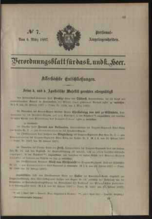 Kaiserlich-königliches Armee-Verordnungsblatt: Personal-Angelegenheiten 18970306 Seite: 1