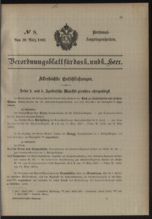 Kaiserlich-königliches Armee-Verordnungsblatt: Personal-Angelegenheiten 18970320 Seite: 1