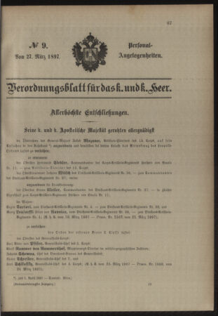 Kaiserlich-königliches Armee-Verordnungsblatt: Personal-Angelegenheiten 18970327 Seite: 1