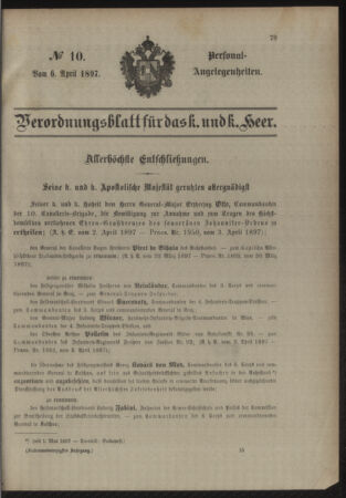 Kaiserlich-königliches Armee-Verordnungsblatt: Personal-Angelegenheiten 18970406 Seite: 1