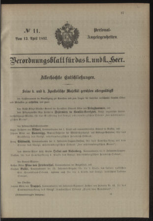 Kaiserlich-königliches Armee-Verordnungsblatt: Personal-Angelegenheiten 18970413 Seite: 1