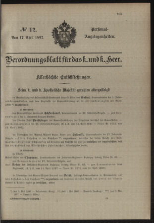 Kaiserlich-königliches Armee-Verordnungsblatt: Personal-Angelegenheiten 18970417 Seite: 1