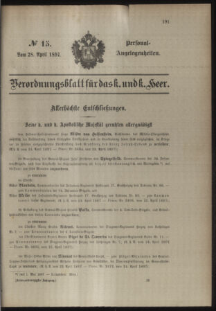 Kaiserlich-königliches Armee-Verordnungsblatt: Personal-Angelegenheiten 18970428 Seite: 1