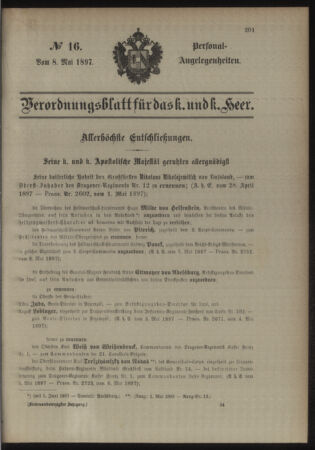 Kaiserlich-königliches Armee-Verordnungsblatt: Personal-Angelegenheiten 18970508 Seite: 1