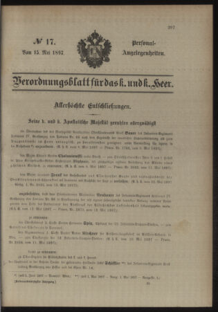 Kaiserlich-königliches Armee-Verordnungsblatt: Personal-Angelegenheiten 18970515 Seite: 1