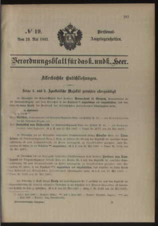 Kaiserlich-königliches Armee-Verordnungsblatt: Personal-Angelegenheiten 18970529 Seite: 1