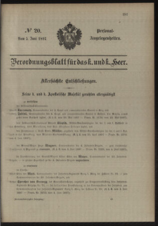 Kaiserlich-königliches Armee-Verordnungsblatt: Personal-Angelegenheiten 18970605 Seite: 1